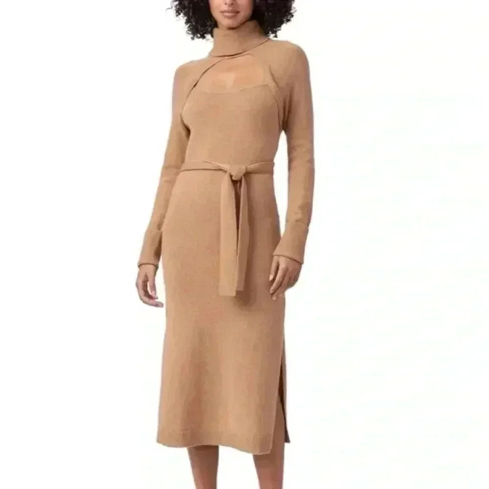 $249 Paige Women Cherise Wool Blend Sweater Dress - Size S  Toffee Bronze midi